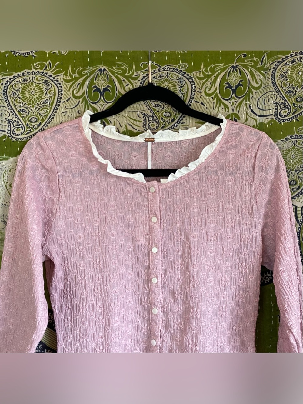 NWT Free People Mauve Blackbird Cardi Textured Ruffle-Trim Top Medium Balletcore - Picture 3 of 15